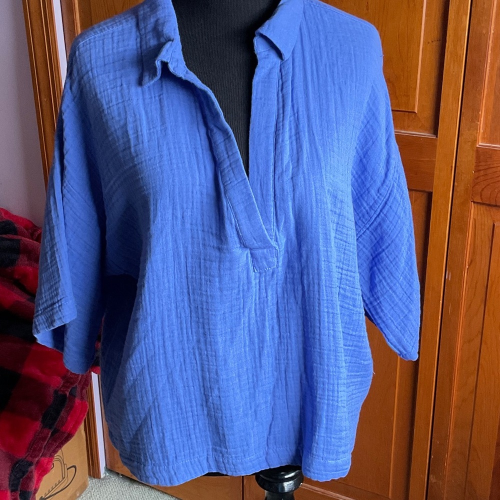 LOFT Textured Blue Blouse